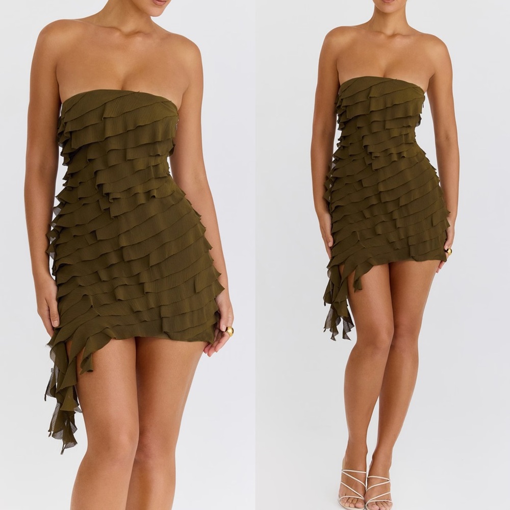 Mistress Rocks Olive Strapless Ruffle Mini dress - Picture 10 of 14